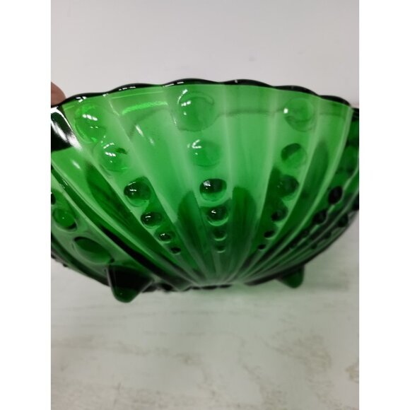 Vintage 50s Anchor Hocking Emerald Green Bubble Glass Footed Bowl Mid Century - Picture 3 of 7